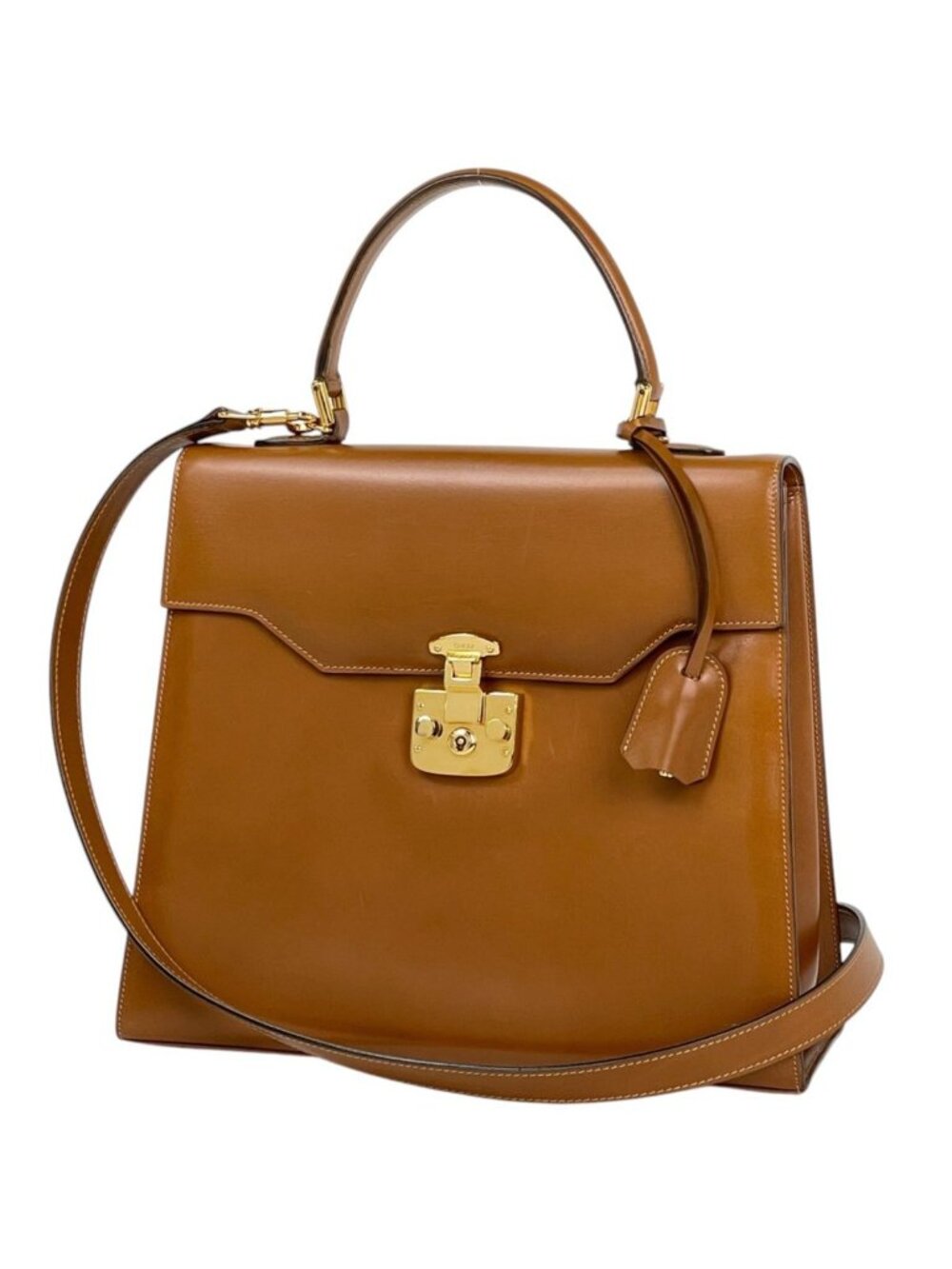 Gucci Handbag Ladylock 2-Way Leather Camel